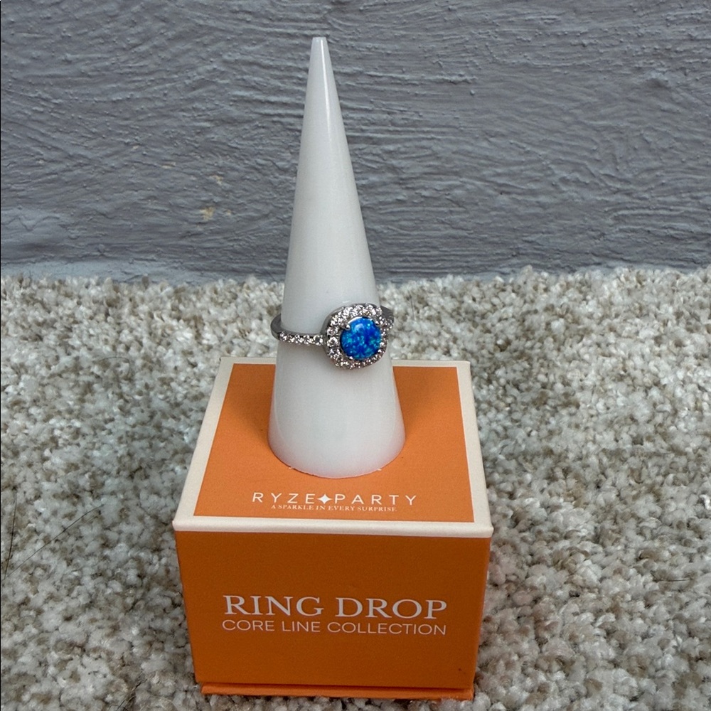 Ryze Party R5-1139 Lab Created Blue Opal .925 Sterling Sliver Ring Size 8 NEW